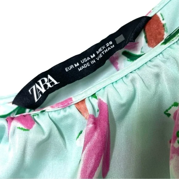 Zara Ruffled V-Neck Floral Slip Dress Sz M - Picture 12 of 12